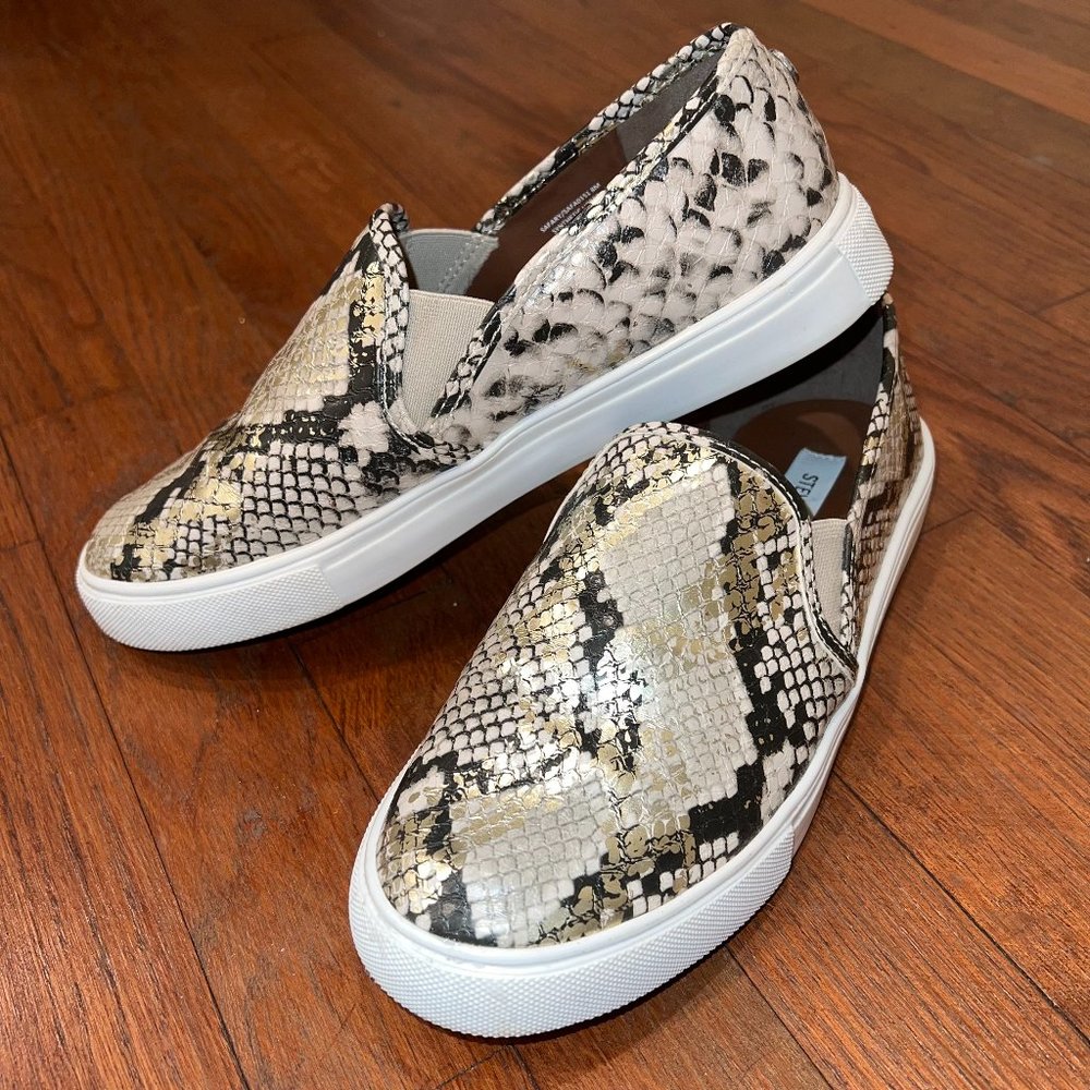 Steve Madden Gold Metallic Snake Skin Python Print Slip-On Sneakers Women's 8M